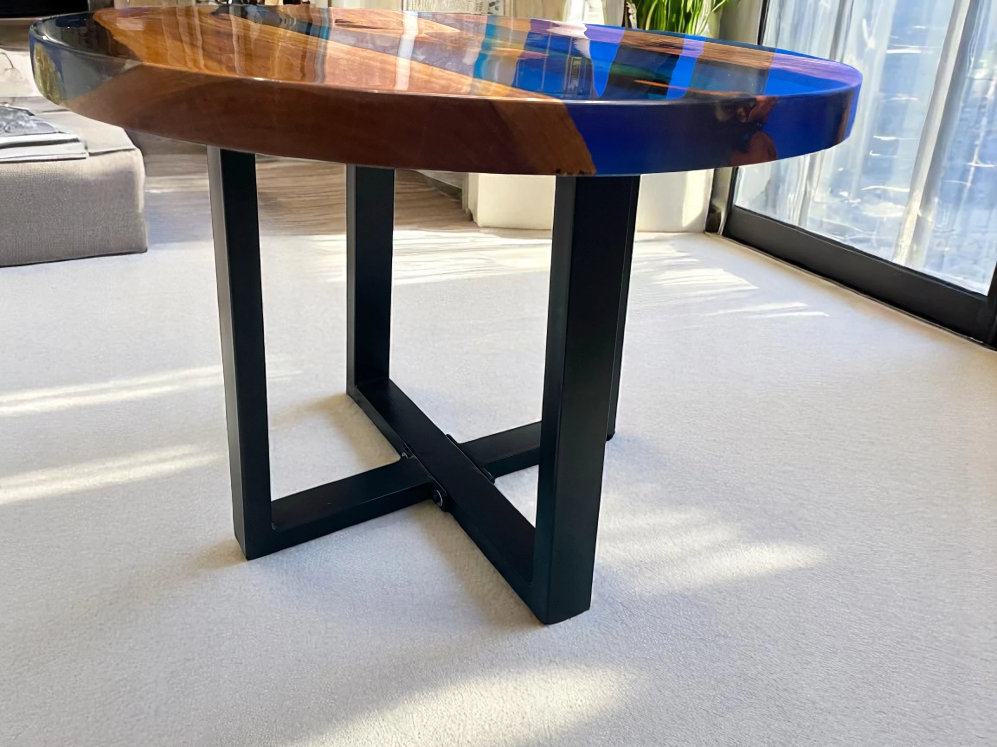 Oak Wood Epoxy Table Round - Mid Century Modern 
